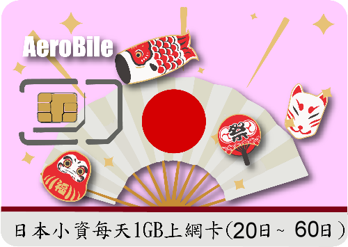 翔翼日本小資卡-日本小資旅遊上網卡(20-60天任選, 每日前1GB高速)(i)