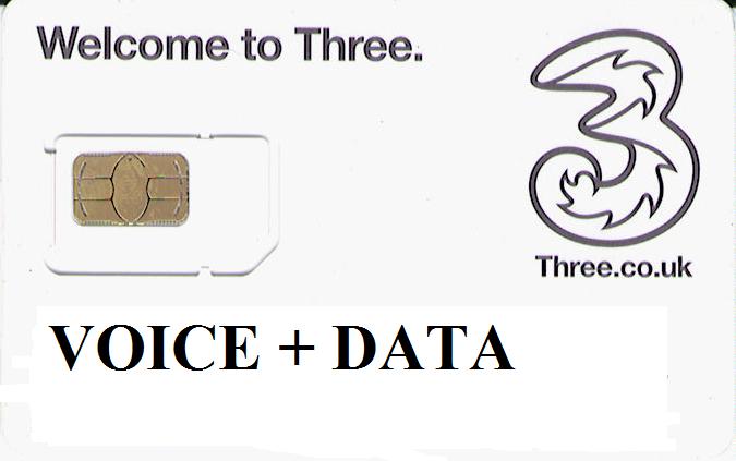 UK three voice + unlimited data sim