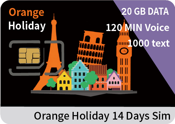 Europe Orange Holiday SIM card 30GB data+120 min intl' voice