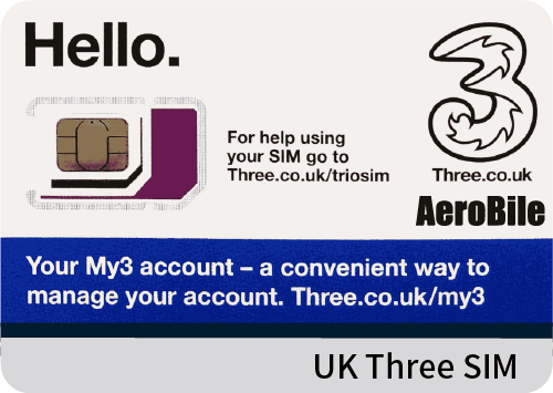 UK Three SIM card - 20GB data / 3000min talk / 3000 sms, Europe Roaming 12GB