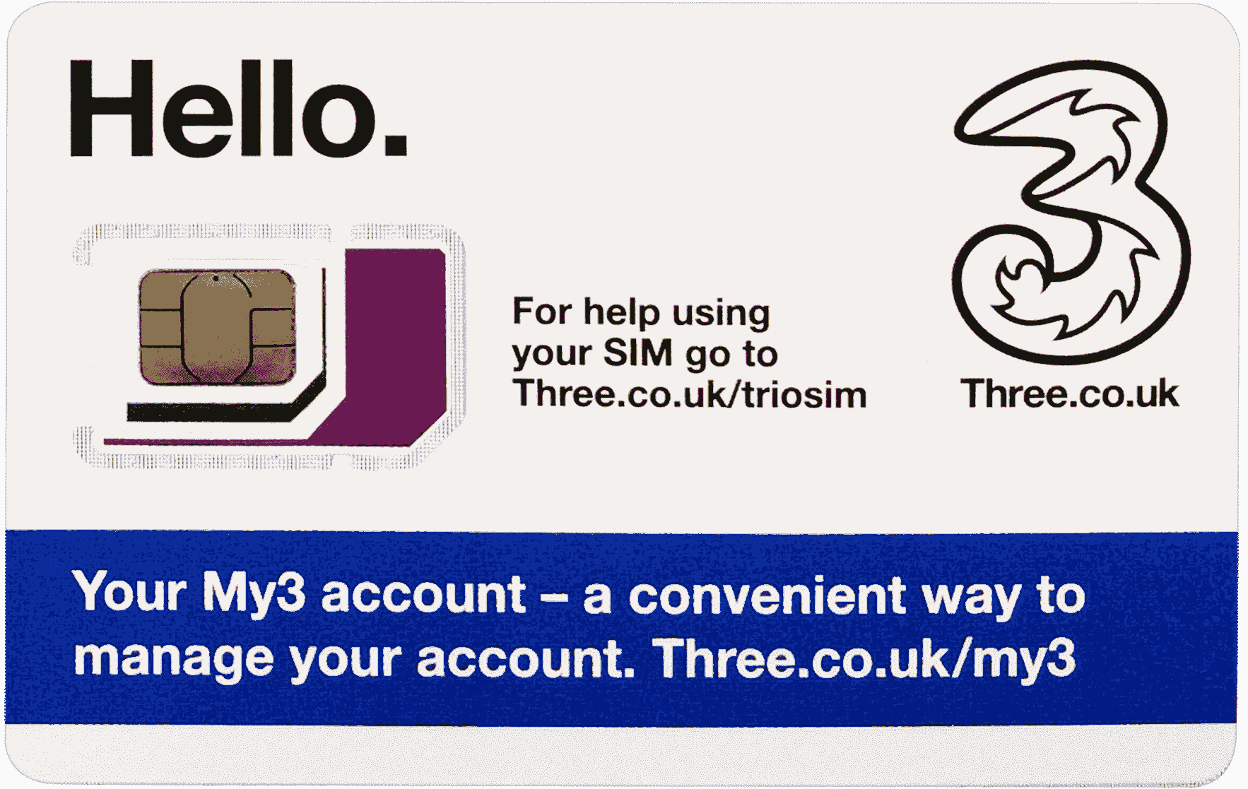 UK Three SIM card - 20GB data / 3000min talk / 3000 sms, Europe Roaming 12GB
