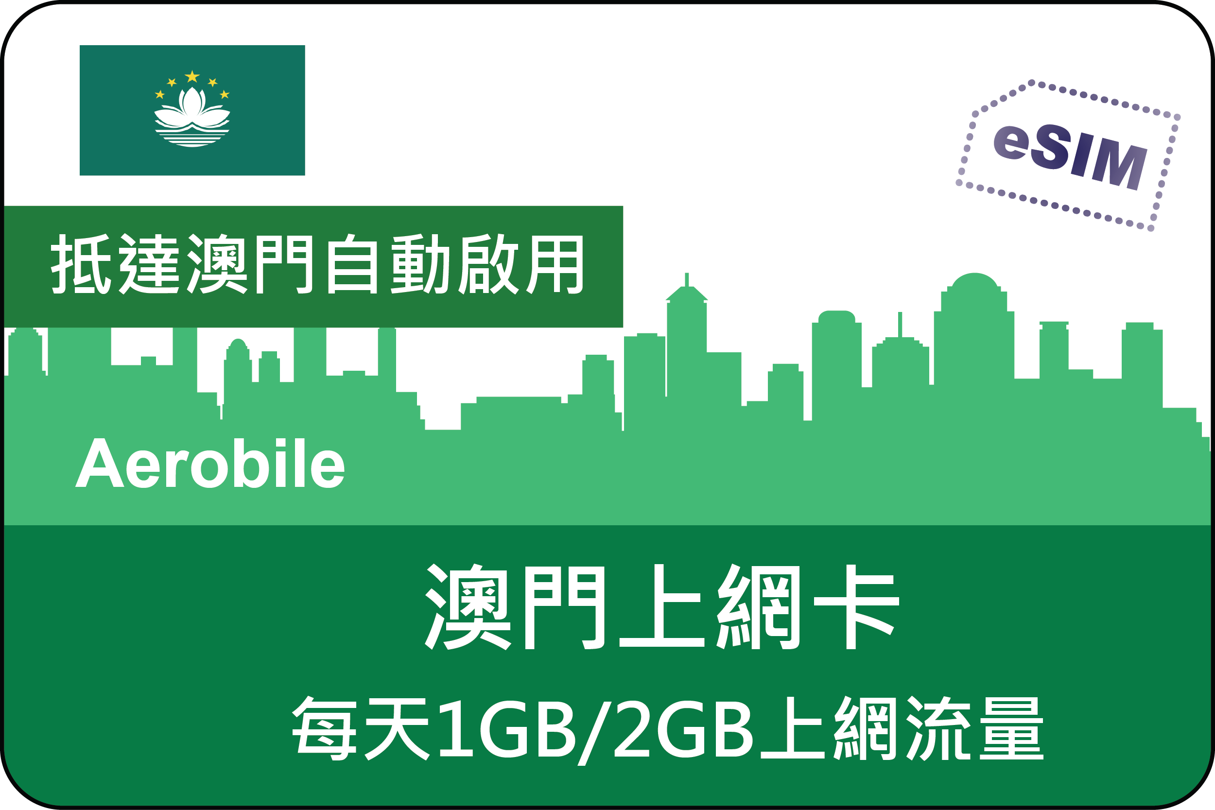 esim澳門上網卡每天1GB 或 2GB自動翻牆可用FB、LINE (i)不含香港