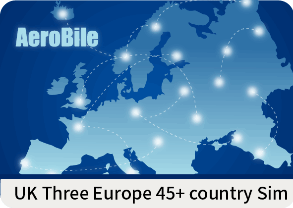 UK Three Europe +45 country-12GB data-SIM (EU481)