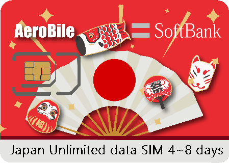 Japan Softbank unlimited data SIM 4~8 days