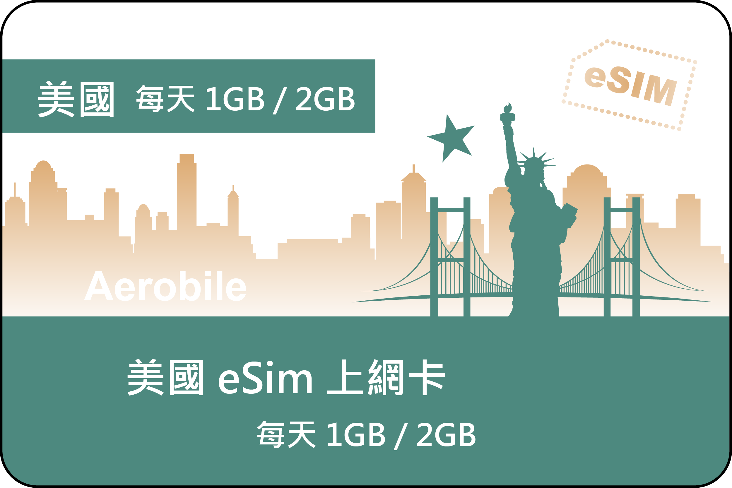 eSIM(美國)飛鷹卡每天1GB/2GB純上網無門號，可熱點(i)
