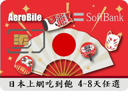 日本上網卡-Softbank上網吃到飽(4-8天)(B)